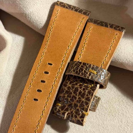 hor-263 HORWEEN バイソンレザー / ブラウン 腕時計ベルト (ラグ26mm - バックル幅22mm)