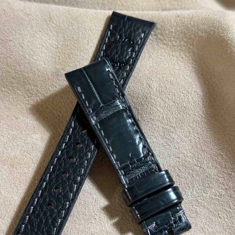 cro-1890  クロコダイル   腕時計 ベルト ダークグレー  (ラグ幅19 mm - バックル幅16 mm)