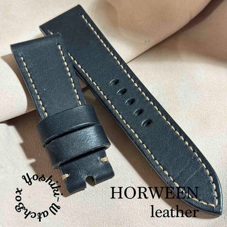 hor-98 ホーウィン ダービー / ブラック 腕時計ベルト (ラグ幅24mm - バックル幅22mm)