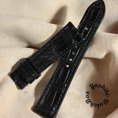 cro-2140  クロコダイル  腕時計ベルト ブラック (ラグ幅21 mm - バックル幅18 mm)