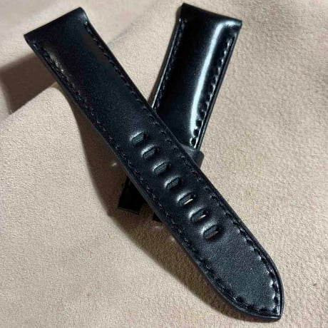cod-333 コードバン レザー 腕時計ベルト ブラック (ラグ幅22 mm - バックル幅20 mm)