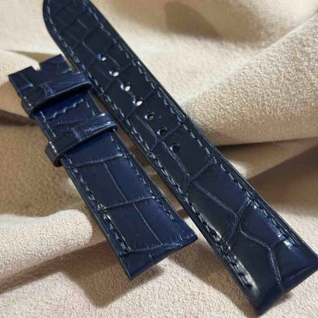 cro-1875  クロコダイル  腕時計 ベルト ネイビー  (ラグ幅21 mm - バックル幅18 mm)