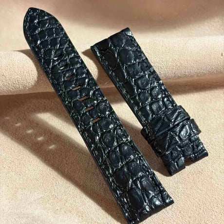 cro-2015  クロコダイル  腕時計ベルト ブラック (ラグ幅22 mm - バックル幅20 mm)