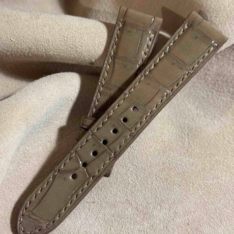 cro-1857  クロコダイル グロス仕上げ レザー 腕時計 ベルト コーヒーブラウン  (ラグ幅20 mm - バックル幅18 mm)