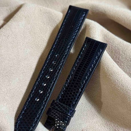 liz-332  リザード レザー 腕時計 ベルト ネイビー (ラグ幅18 mm - バックル幅16 mm)