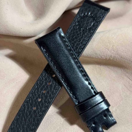 cod-323 コードバン レザー 腕時計ベルト ブラック (ラグ幅20 mm - バックル幅18 mm)