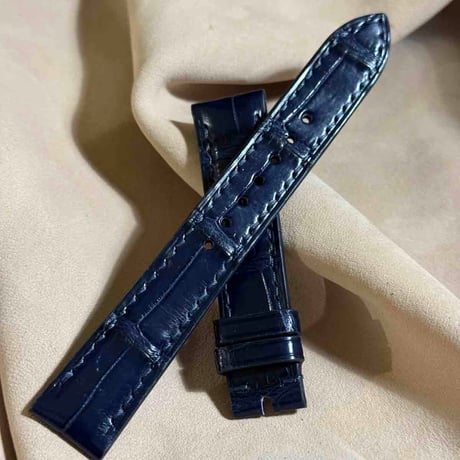 cro-1882  クロコダイル  腕時計 ベルト ネイビー  (ラグ幅18 mm - バックル幅16 mm)