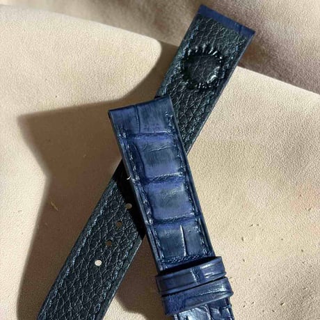 cro-2049 ヌバック クロコダイル  腕時計ベルト ネイビー (ラグ幅20 mm - バックル幅18 mm)