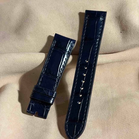 cro-2008  クロコダイル  腕時計ベルト ネイビー (ラグ幅20 mm - バックル幅18 mm)