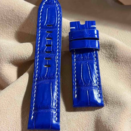 cro-1999  クロコダイル  腕時計 ベルト コバルトブルー (ラグ幅24 mm - バックル幅22 mm)