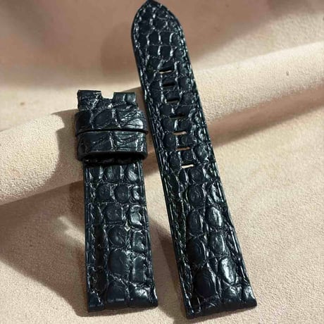 cro-2015  クロコダイル  腕時計ベルト ブラック (ラグ幅22 mm - バックル幅20 mm)