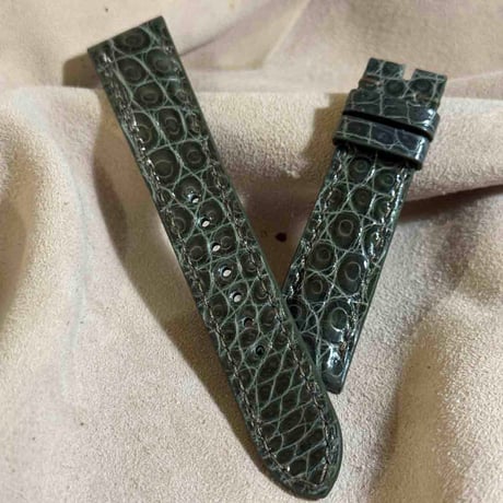 cro-1932  クロコダイル   腕時計 ベルト  グロス仕上げオリーブ  (ラグ幅20 mm - バックル幅18 mm)