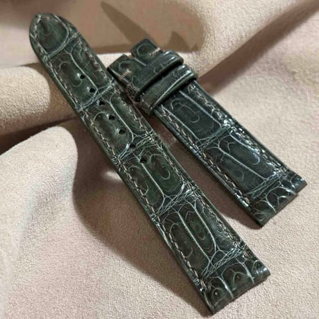 cro-1855  クロコダイル グロス仕上げ レザー 腕時計 ベルト オリーブグリーン  (ラグ幅20 mm - バックル幅18 mm)