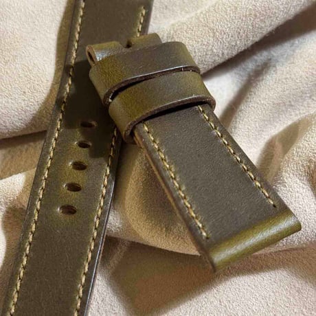 hor-230 HORWEEN クロムエクセルレザー オリーブ 腕時計ベルト (ラグ24mm - バックル幅22mm)