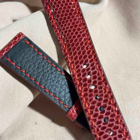 liz-300  リザード レザー 腕時計 ベルト レッド (ラグ幅21 mm - バックル幅18 mm)