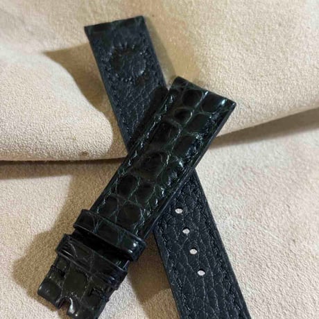 cro-1900  クロコダイル  腕時計 ベルト ブラック  (ラグ幅20 mm - バックル幅18 mm)