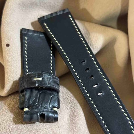 exh-45 墨染めクロコダイル 腕時計ベルト  (ラグ幅26mm - バックル幅22mm)