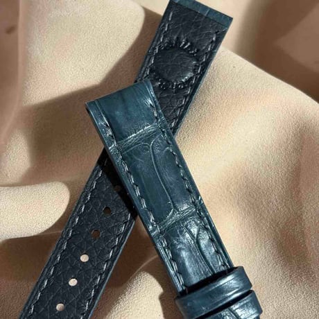 cro-2017  クロコダイル  腕時計ベルト ブルーグレー (ラグ幅18 mm - バックル幅16 mm)