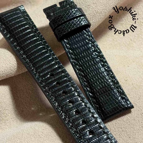 liz-373  リザード レザー 腕時計 ベルト ブラック (ラグ幅20 mm - バックル幅18 mm)
