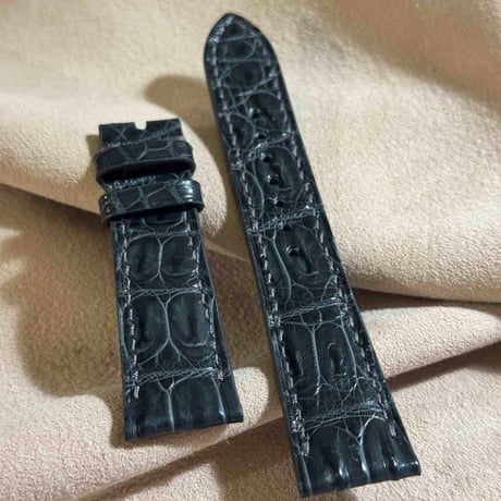cro-1877  クロコダイル  腕時計 ベルト ダークグレー  (ラグ幅21 mm - バックル幅18 mm)