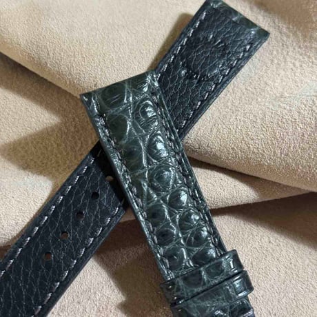 cro-1876  クロコダイル  腕時計 ベルト ダークグレー  (ラグ幅21 mm - バックル幅18 mm)