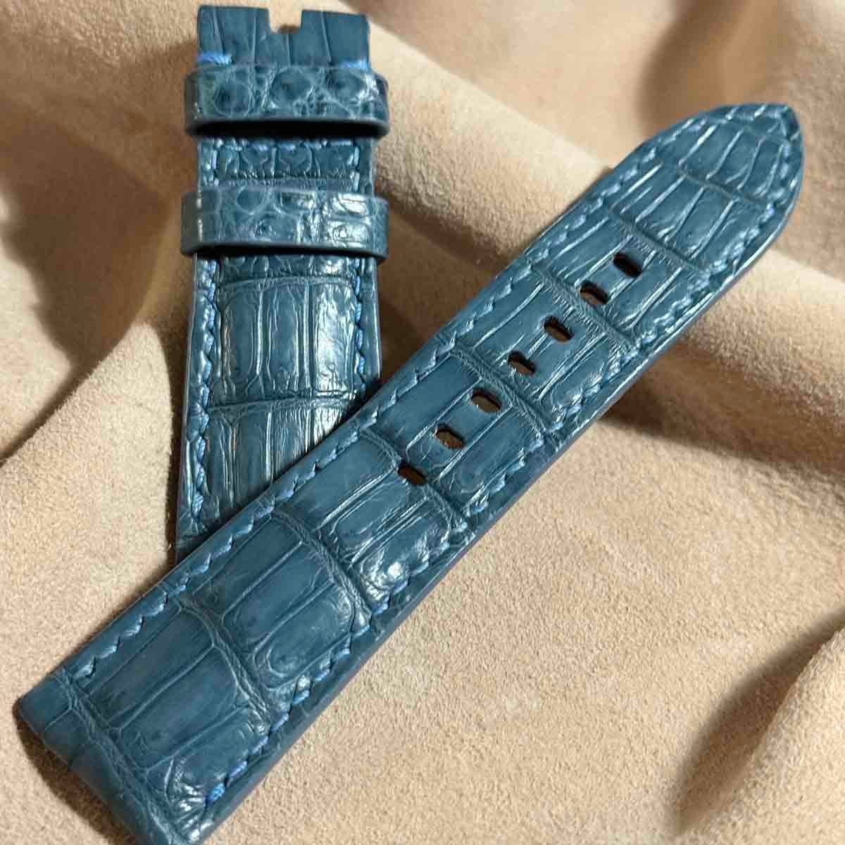 cro-1586 クロコダイル レザー 腕時計 ベルト ブルーグレー cro-1586 クロコダイル レザー 腕時計 ベルト ブルーグレー