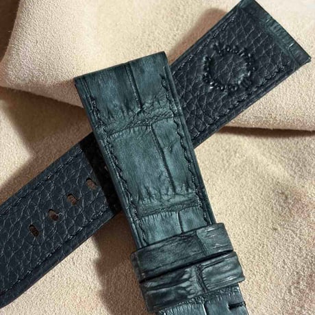 cro-2082  ヌバック クロコダイル  腕時計ベルト ブラック　(ラグ幅26 mm - バックル幅22 mm)