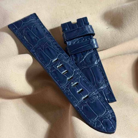 cro-2005  クロコダイル  腕時計ベルト ネイビー (ラグ幅26 mm - バックル幅22 mm)
