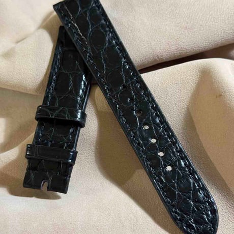 cro-1884  クロコダイル  腕時計 ベルト ブラック  (ラグ幅20 mm - バックル幅18 mm)
