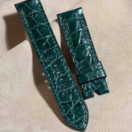 cro-1829  クロコダイル  レザー 腕時計 ベルト グリーン  (ラグ幅22 mm - バックル幅20 mm)