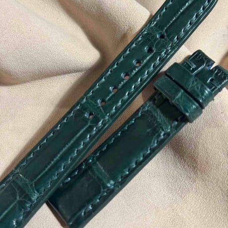 cro-1834  クロコダイル  レザー 腕時計 ベルト グリーン  (ラグ幅18 mm - バックル幅16 mm)