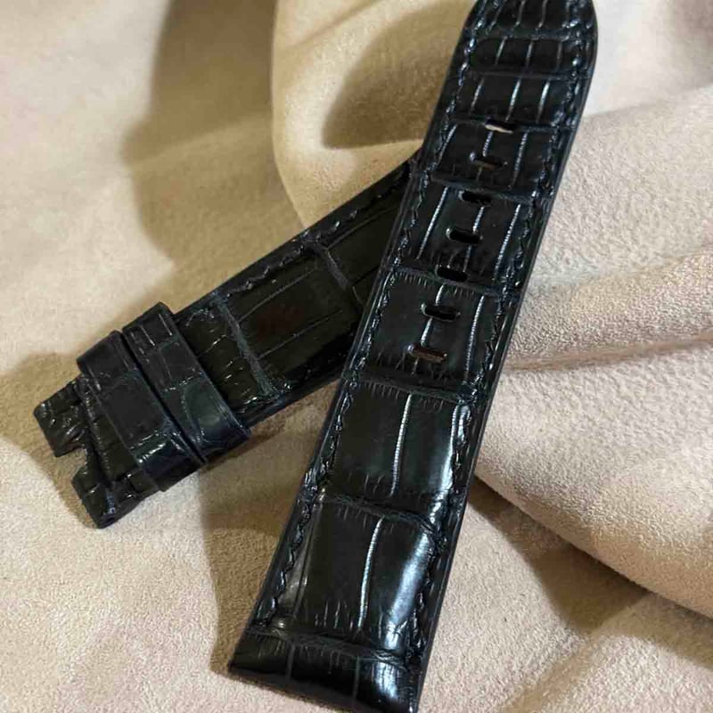 2412#19mm-16mmブラック★本物クロコダイル腕時計用ベルト 2412#19mm-16mmブラック☆本物クロコダイル腕時計用ベルト
