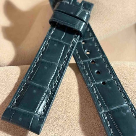 cro-2026  クロコダイル  腕時計ベルト ブルーグレー (ラグ幅19 mm - バックル幅16 mm)