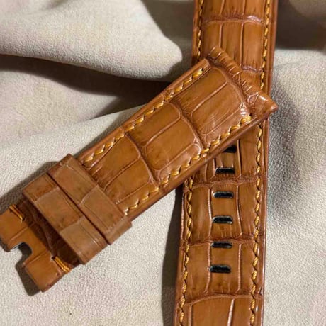 cro-1838  クロコダイル  レザー 腕時計 ベルト ライトブラウン  (ラグ幅24 mm - バックル幅22 mm)