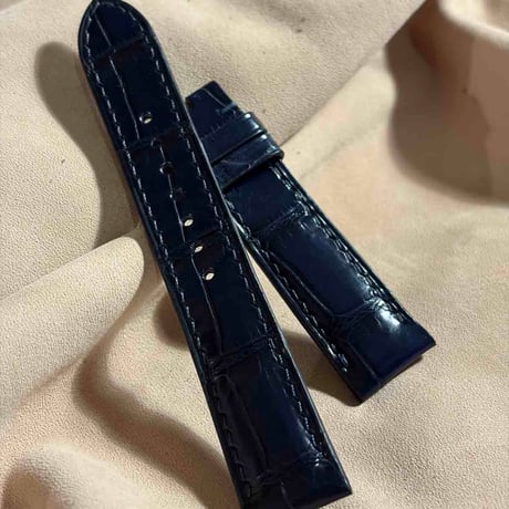 cro-2008  クロコダイル  腕時計ベルト ネイビー (ラグ幅20 mm - バックル幅18 mm)