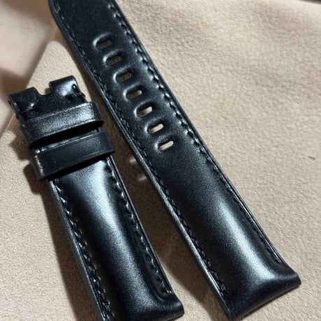 cod-333 コードバン レザー 腕時計ベルト ブラック (ラグ幅22 mm - バックル幅20 mm)