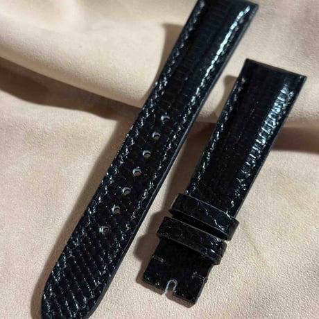 liz-314  リザード レザー 腕時計 ベルト ブラック (ラグ幅19 mm - バックル幅16 mm)