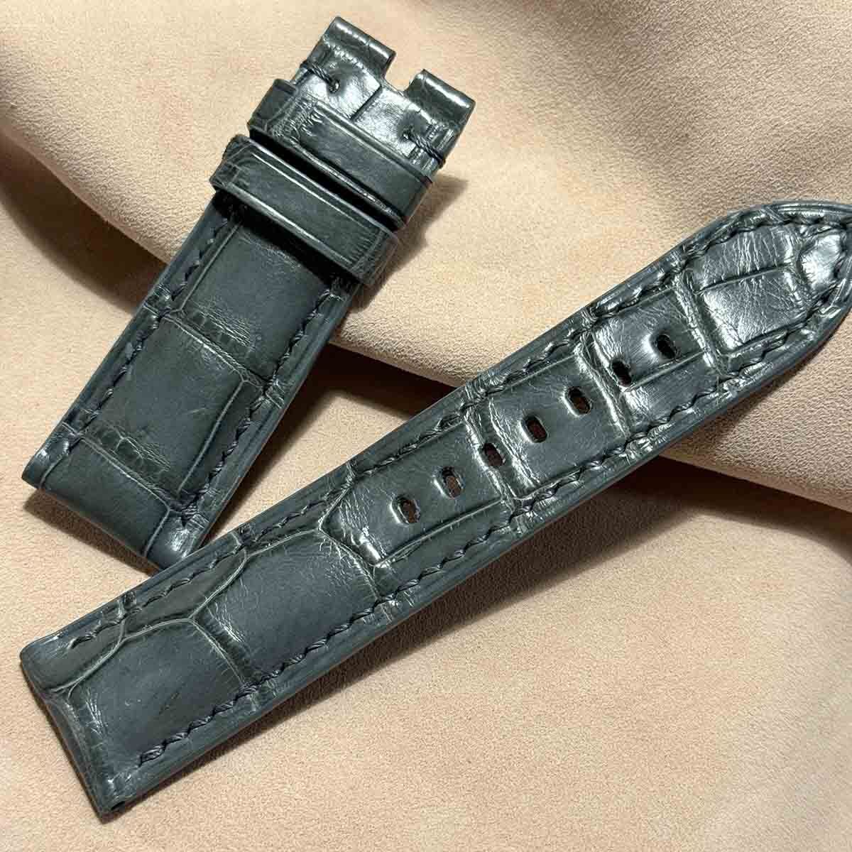 cro-1395 クロコダイル レザー 腕時計 ベルト グレー (ラグ幅24 mm ...