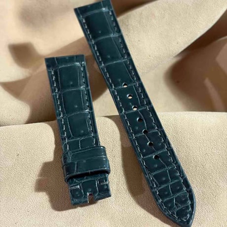 cro-2026  クロコダイル  腕時計ベルト ブルーグレー (ラグ幅19 mm - バックル幅16 mm)