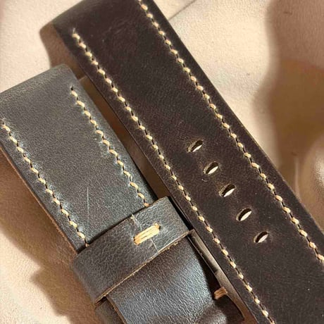 hor-247 HORWEEN クロムエクセルレザー / グレーネイビー 腕時計ベルト (ラグ24mm - バックル幅22mm)
