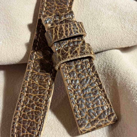 hor-259 HORWEEN バイソンレザー / ブラウン 腕時計ベルト (ラグ22mm - バックル幅20mm)