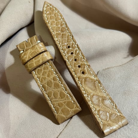 exh-13 ヌメ革クロコダイル x ホーウィンレザー 腕時計ベルト ナチュラル (ラグ幅20mm - バックル幅18mm)