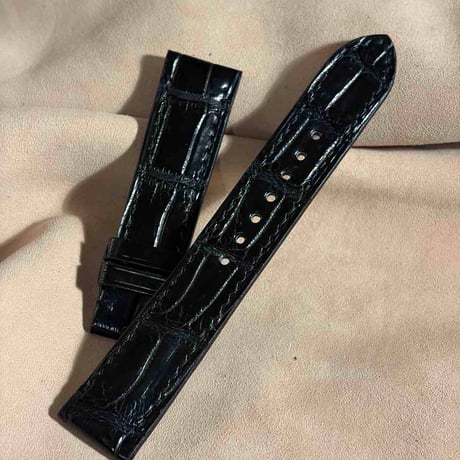 cro-2010  クロコダイル  腕時計ベルト ブラック (ラグ幅20 mm - バックル幅18 mm)