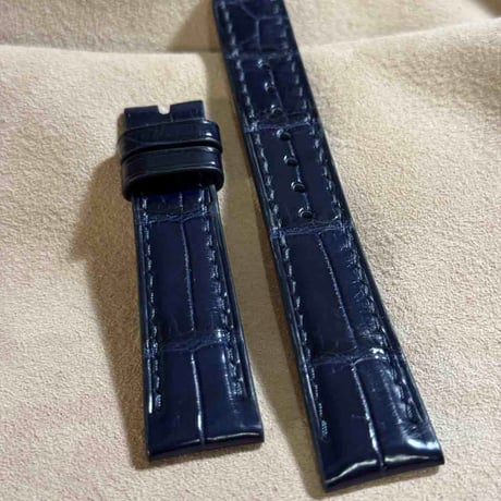 cro-1888  クロコダイル   腕時計 ベルト ネイビー  (ラグ幅19 mm - バックル幅16 mm)