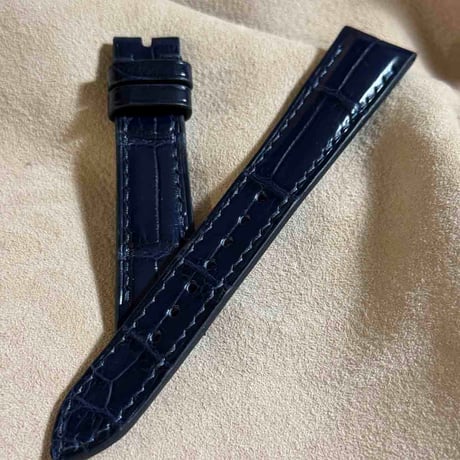 cro-1888  クロコダイル   腕時計 ベルト ネイビー  (ラグ幅19 mm - バックル幅16 mm)