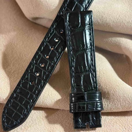 cro-2129  クロコダイル  腕時計ベルト ブラック (ラグ幅19 mm - バックル幅16 mm)