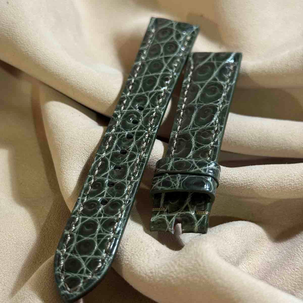 cro-1932 クロコダイル 腕時計ベルトグロス仕上げオリーブ ラグ幅20mm cro-1964 クロコダイル 腕時計 ベルト グロス仕上げ オリーブ