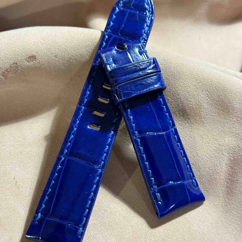 cro-1654 クロコダイル腕時計ベルト グロス仕上コバルトブルー ラグ幅22 cro-1947 クロコダイル 腕時計 ベルト グロス仕上げ ブルー