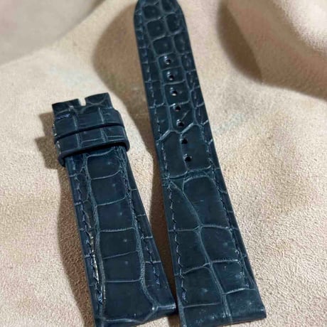 cro-1821  クロコダイル  レザー 腕時計 ベルト ブルーグレー  (ラグ幅21 mm - バックル幅18 mm)
