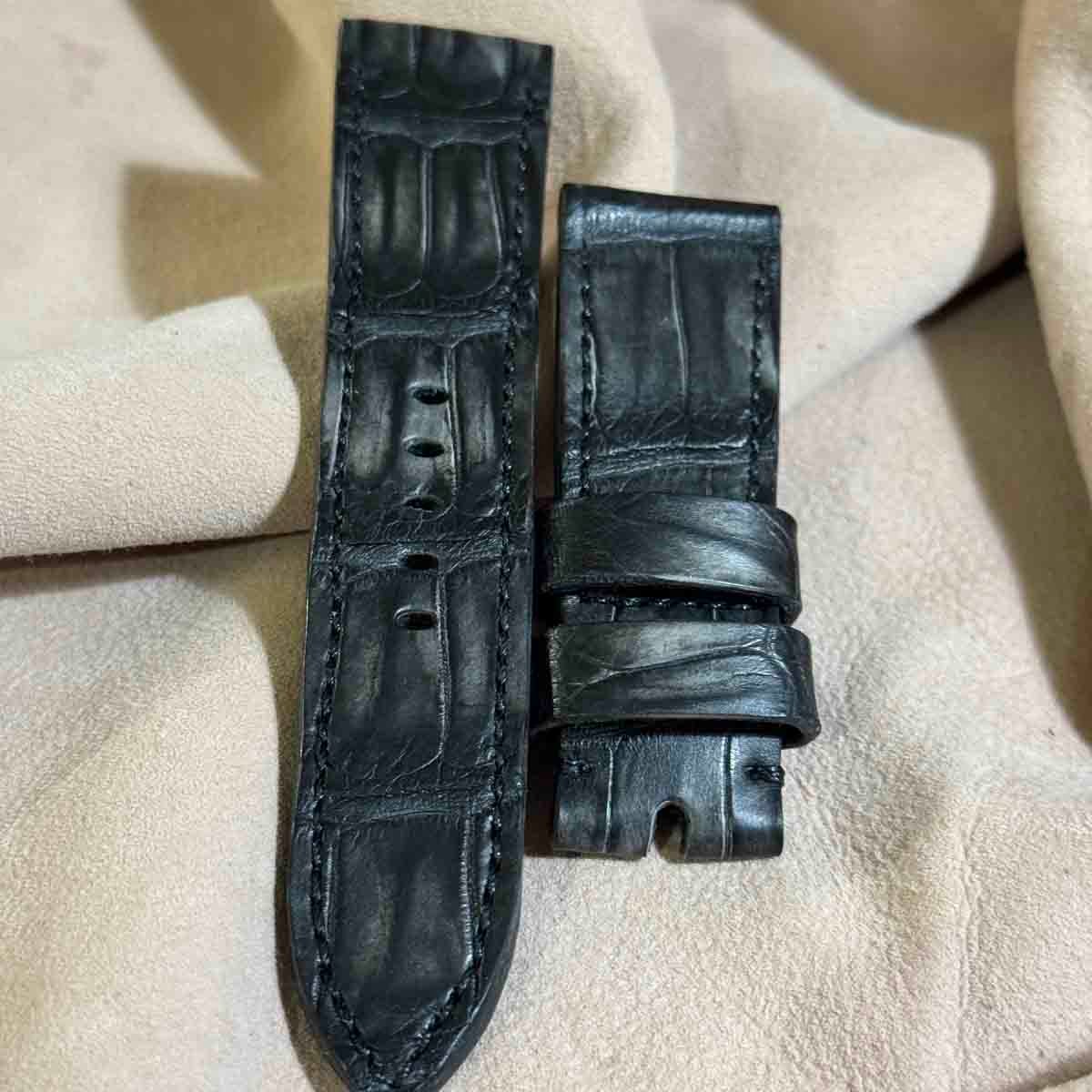 exh-43 墨染めクロコダイル 腕時計ベルト (ラグ幅24mm - バックル幅